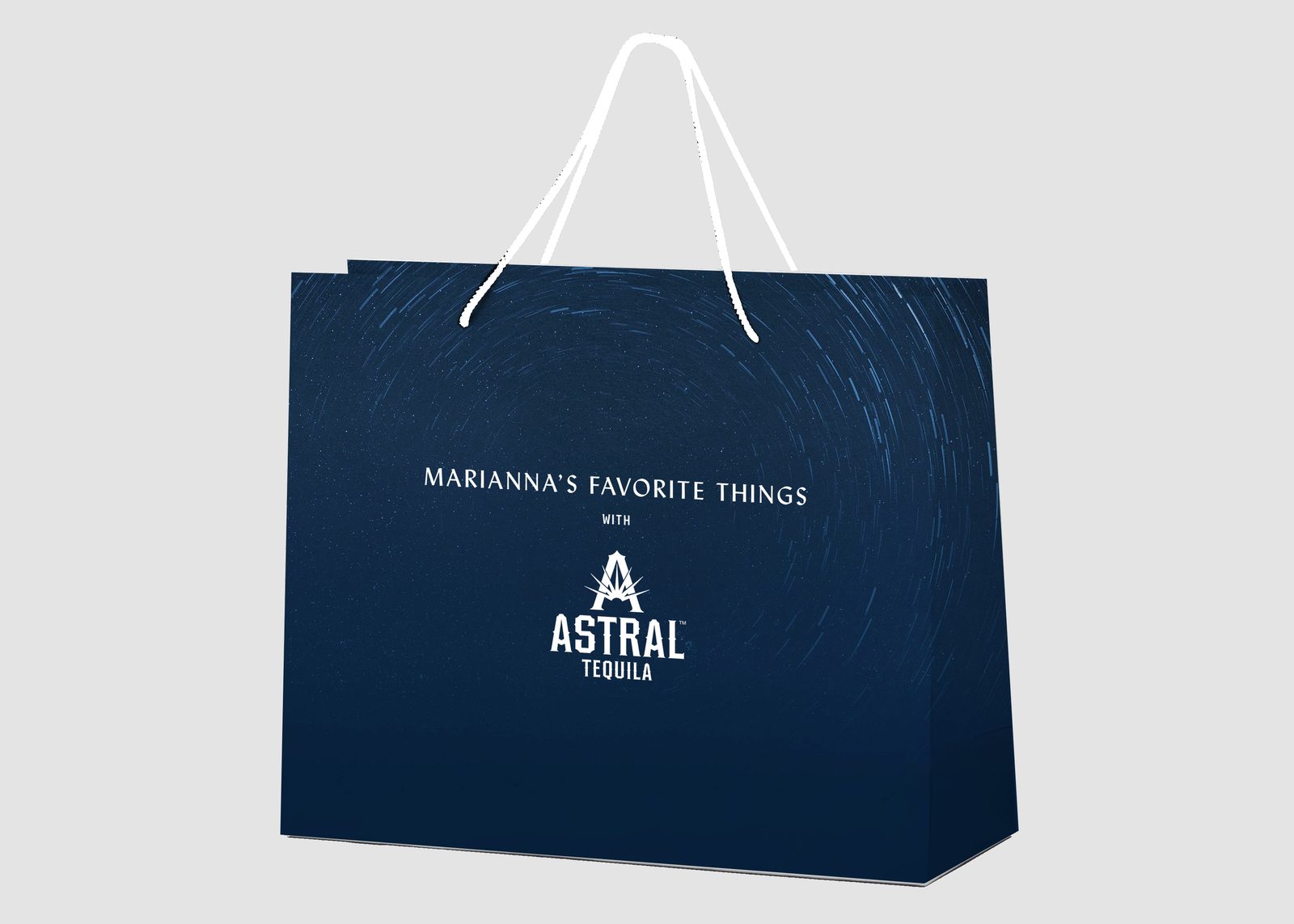 Astral Tequila navy paper shopping bag with rope handles by VSL Packaging