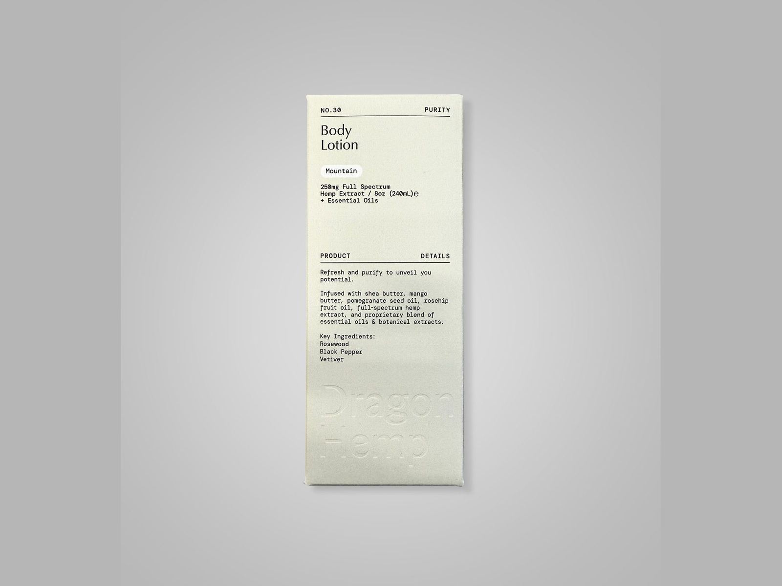 Tall white printed folding carton for a body lotion, by VSL Packaging