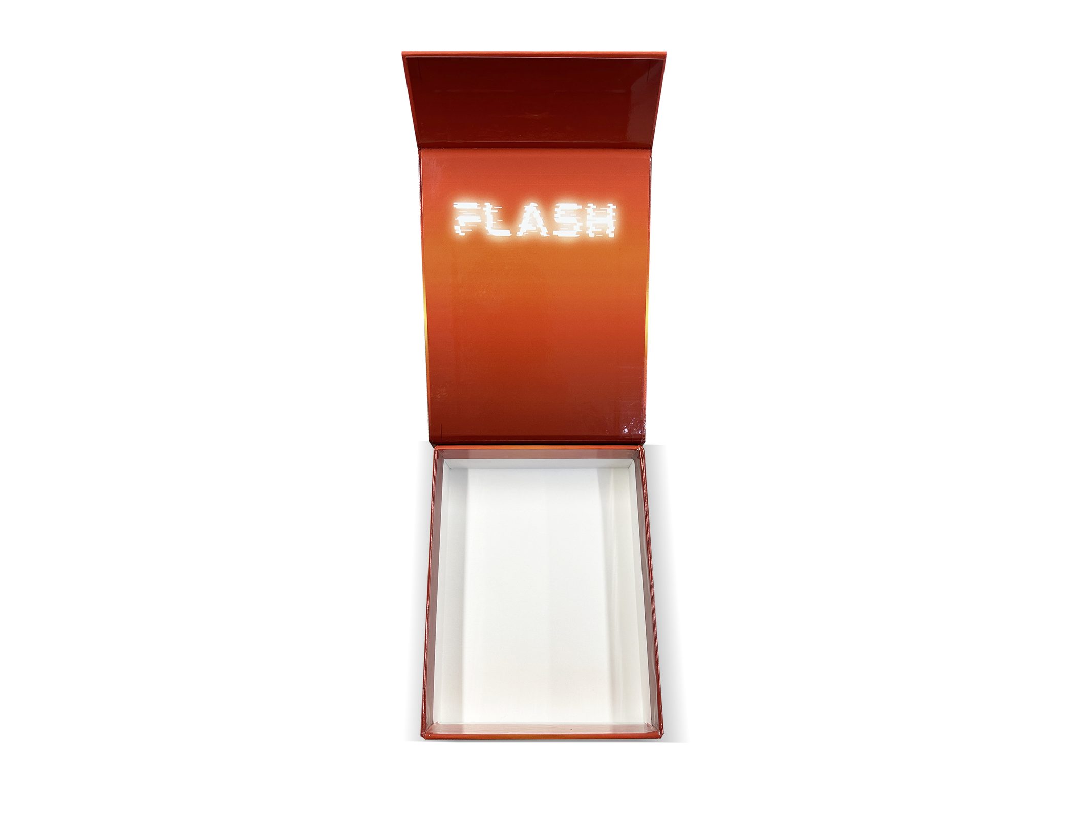 Flash Edition football-themed magnetic-closure box open to its interior by VSL Packaging