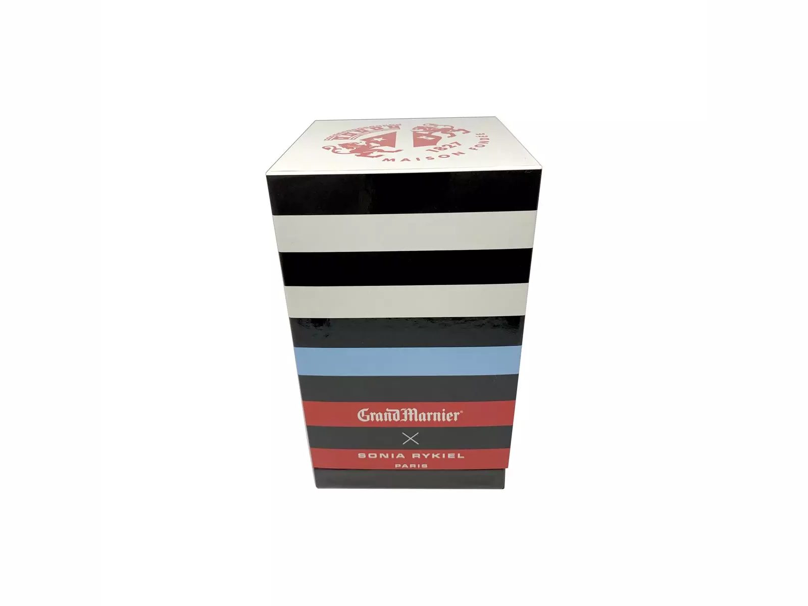 Striped two-piece telescope box for Grand Marnier × Sonia Rykiel by VSL Packaging