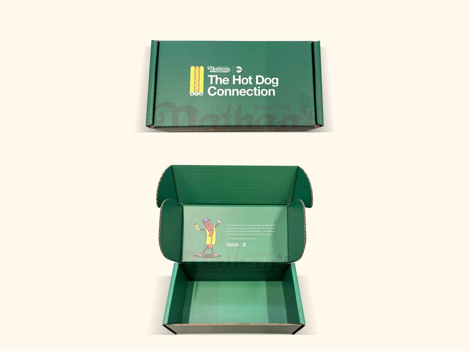 Hot Dog Connection green mailer box open with printed interior by VSL Packaging