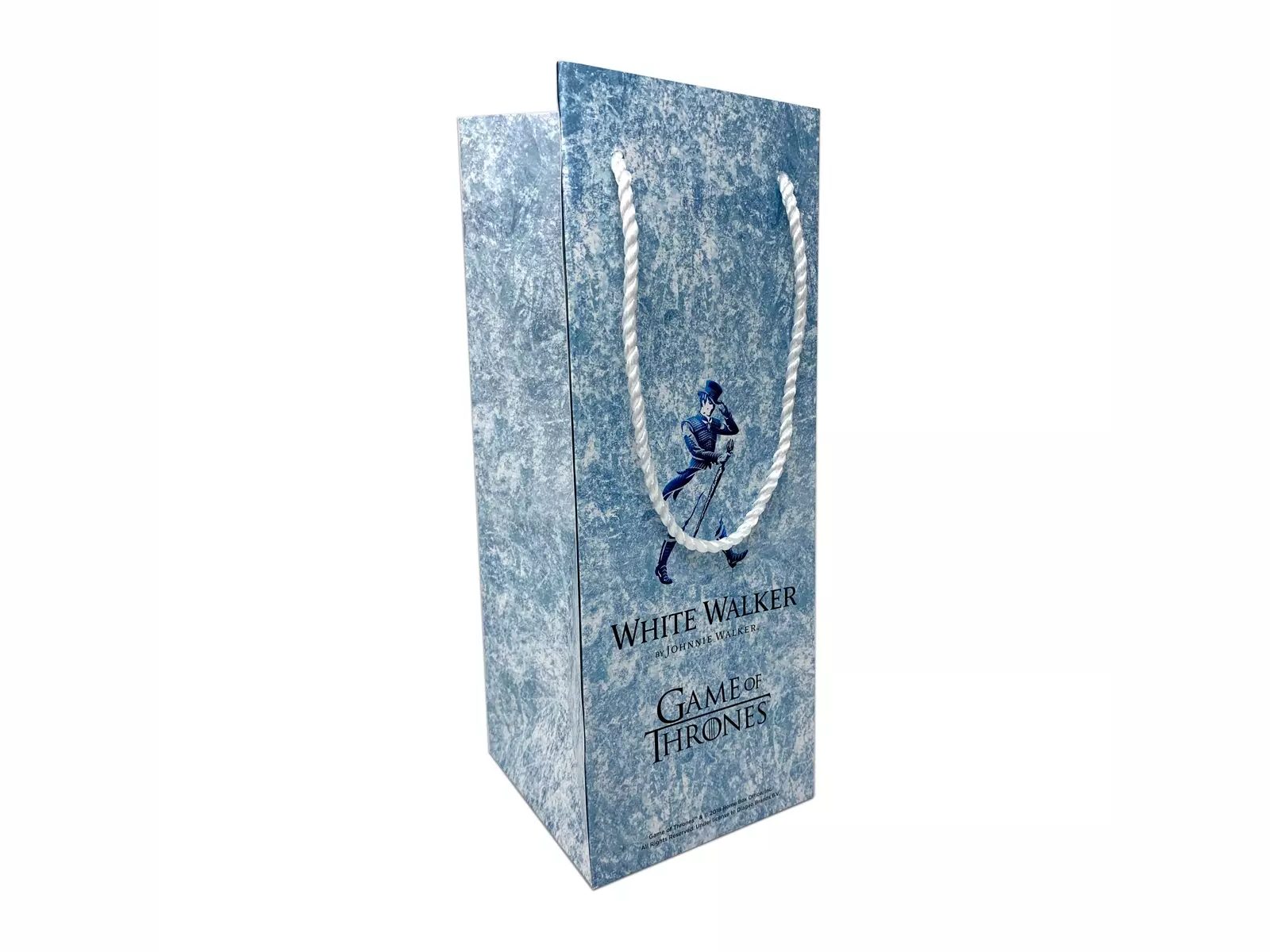 Johnnie Walker White Walker ice-print bottle bag with rope handle by VSL Packaging