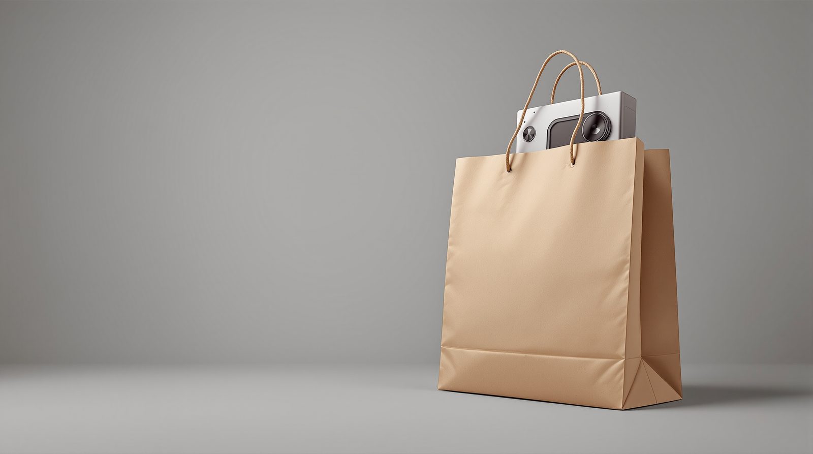 Printed retail bags for electronics styled in a studio scene — studio image