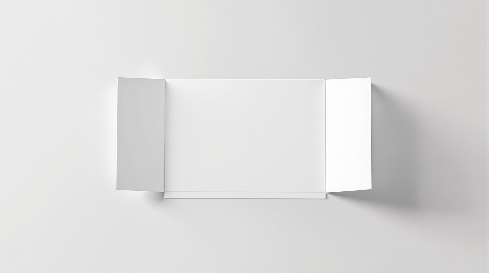 A flat white dieline template with score and cut lines beside its folded box result — studio image