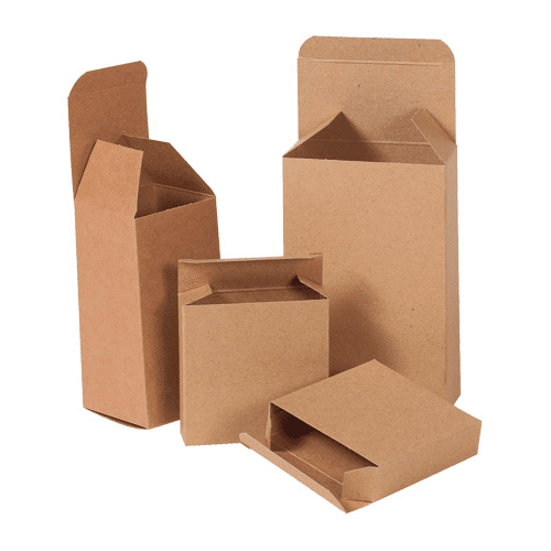 Four kraft tuck-end folding cartons in different sizes