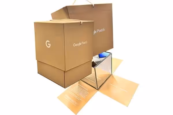 Custom branded mailer boxes produced by VSL Packaging for Google Pixel
